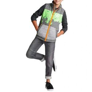 🔥 5 for $30 🔥Cat & Jack Boys Green Slime Gray Puffer Vest Full Zip | Size 8/10